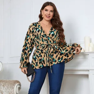 Large Size Commuter Leopard Print Top Waist Slimming Versatile