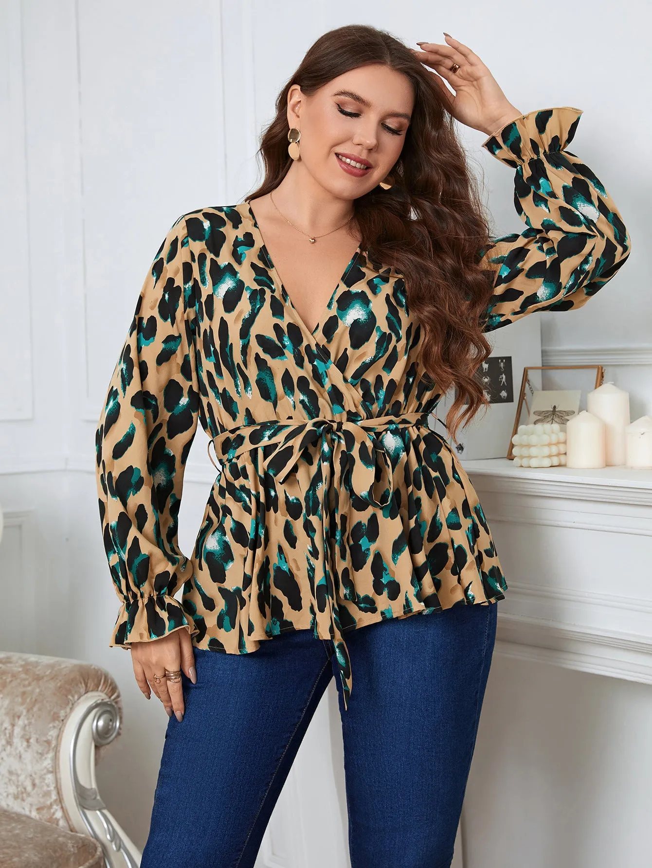 Large Size Commuter Leopard Print Top Waist Slimming Versatile