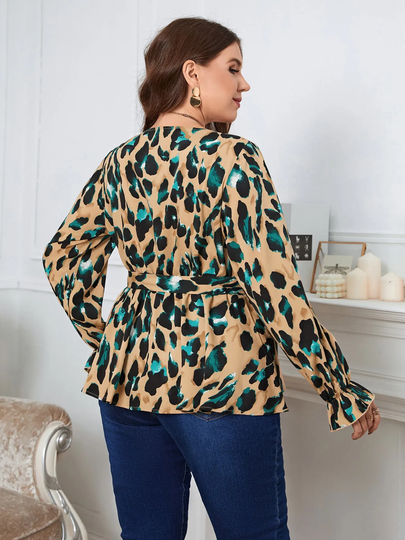 Large Size Commuter Leopard Print Top Waist Slimming Versatile