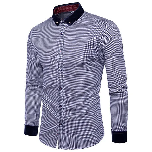 Long Sleeve Shirt for Men Blue Dot Slim Fit Button Down