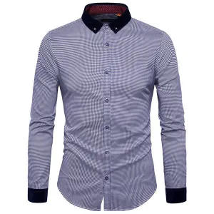 Long Sleeve Shirt for Men Blue Dot Slim Fit Button Down