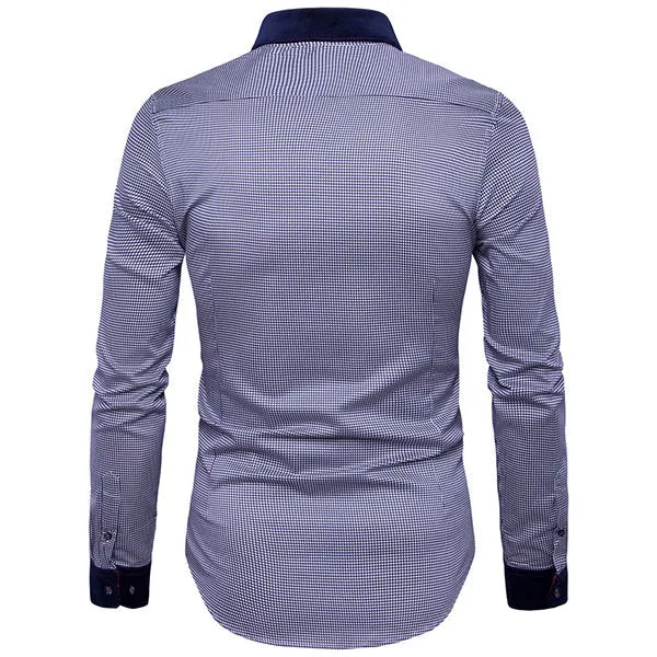 Long Sleeve Shirt for Men Blue Dot Slim Fit Button Down