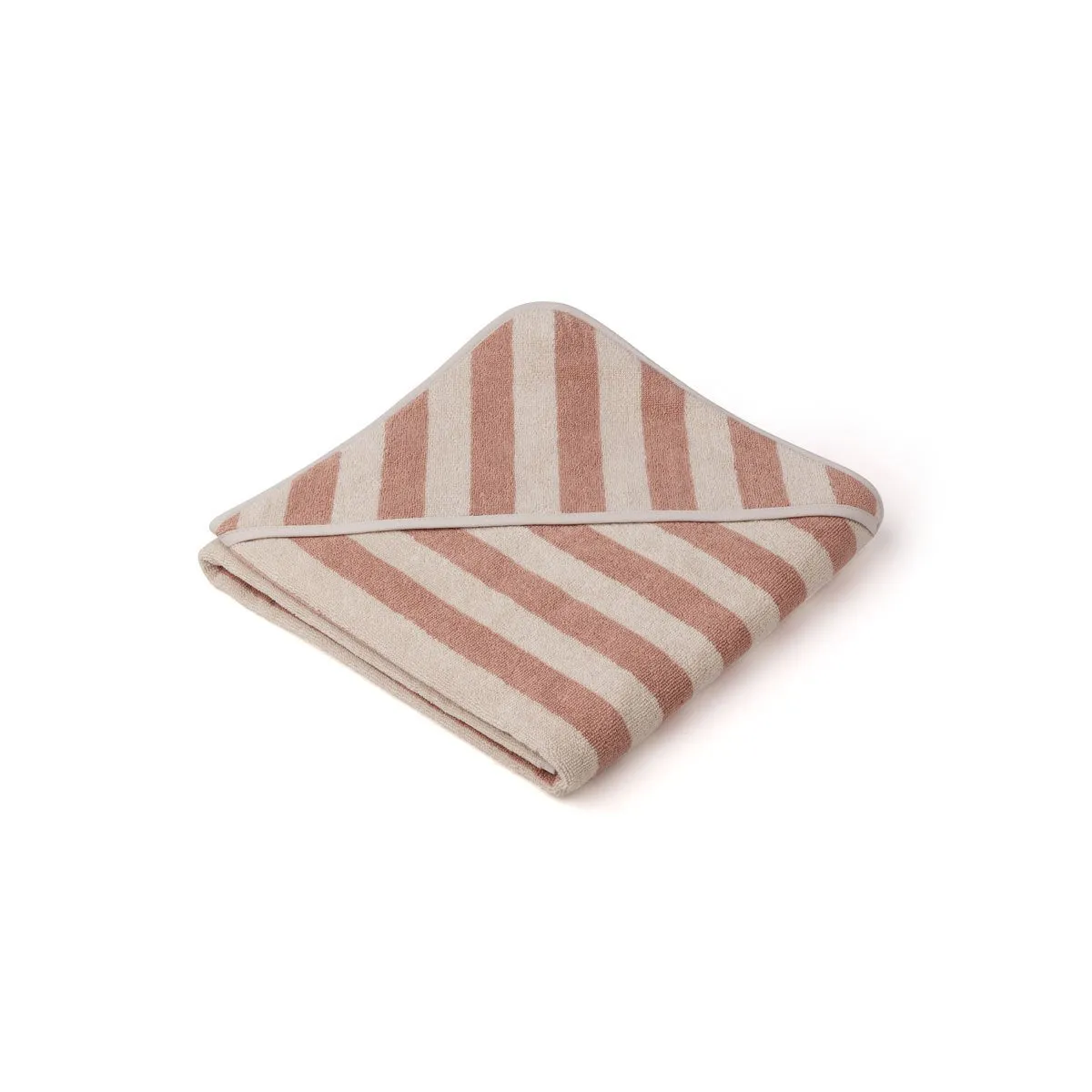 Louie Hooded Junior Towel - Y/D stripe: Rose/sandy