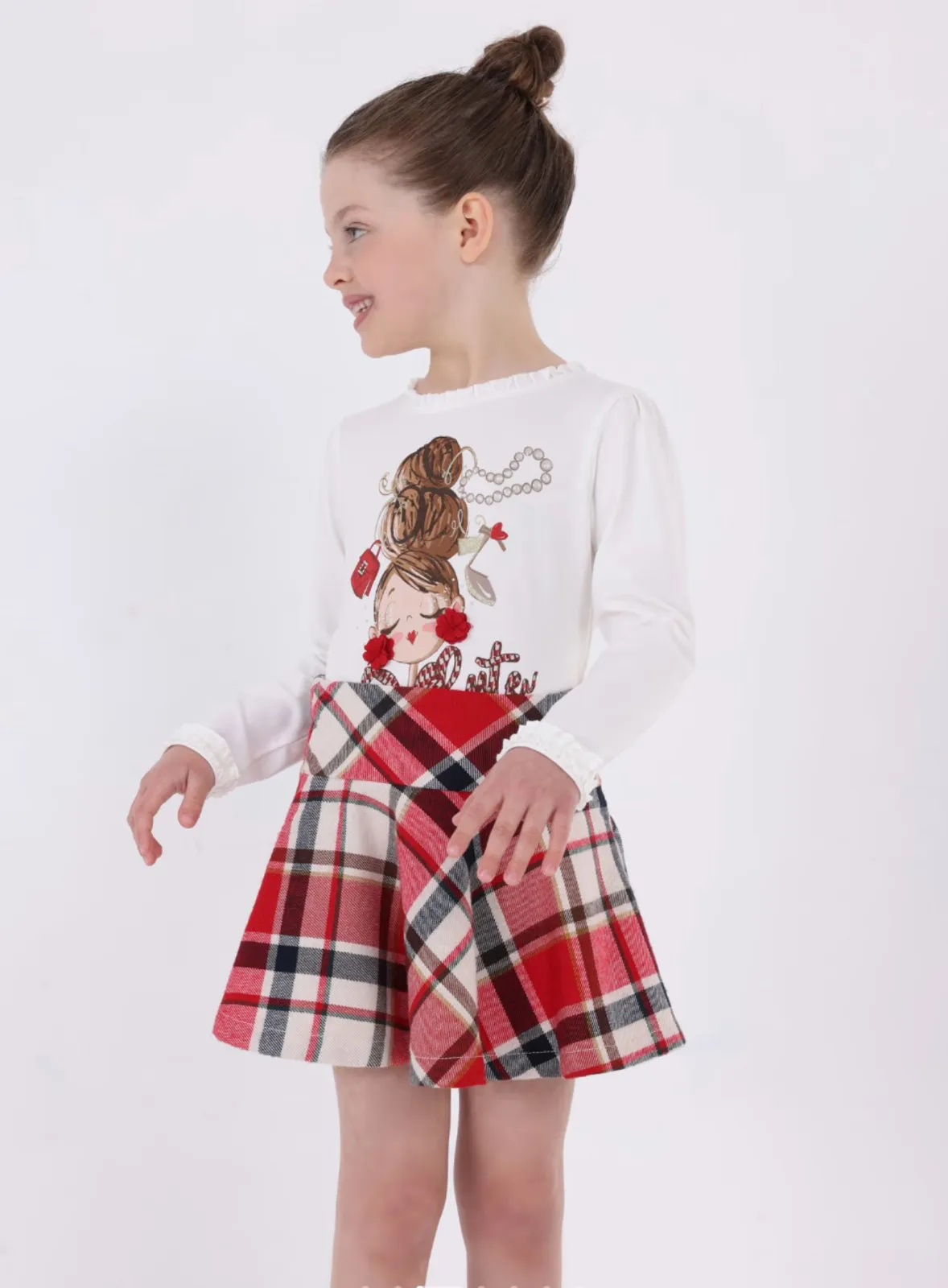 Mayoral Girls EcoFriends Red Plaid Bow Girl L/S Shirt