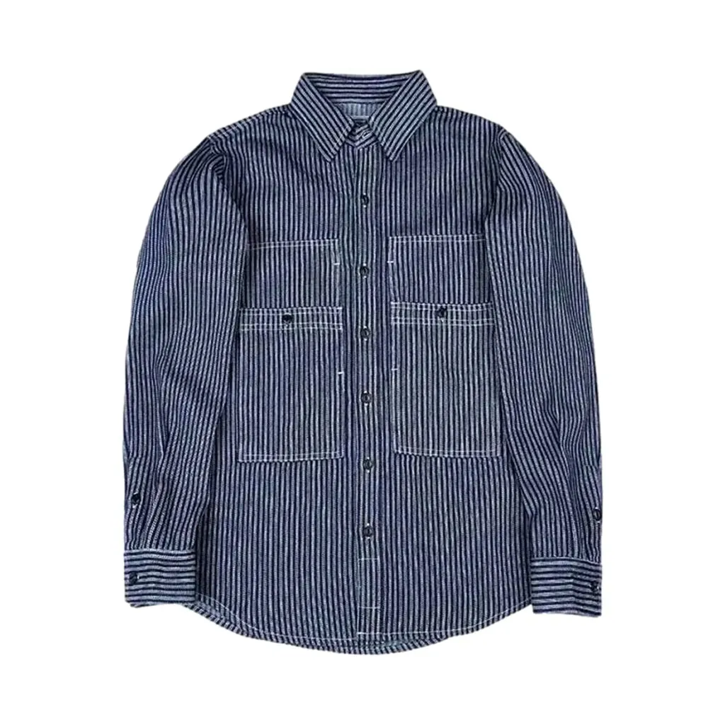 Medium stripes casual worker men's denim shirt