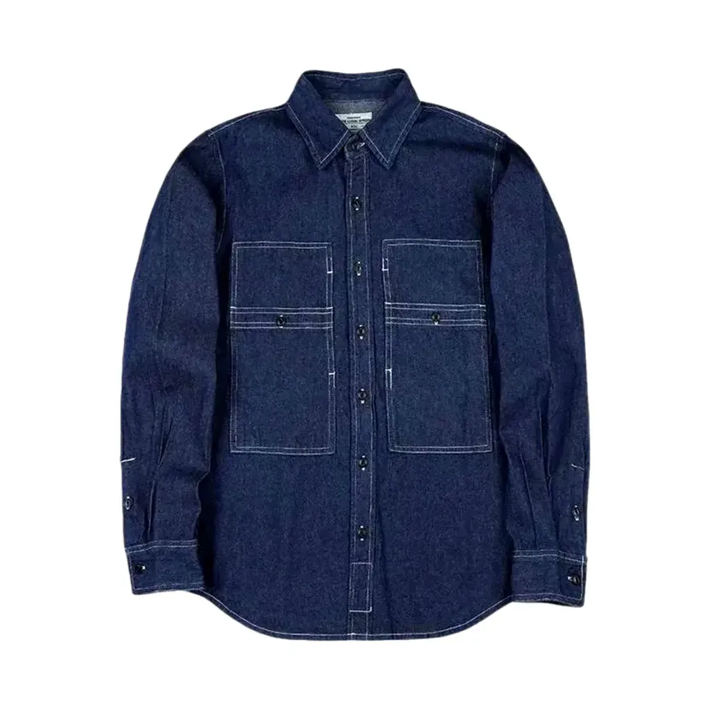 Medium stripes casual worker men's denim shirt