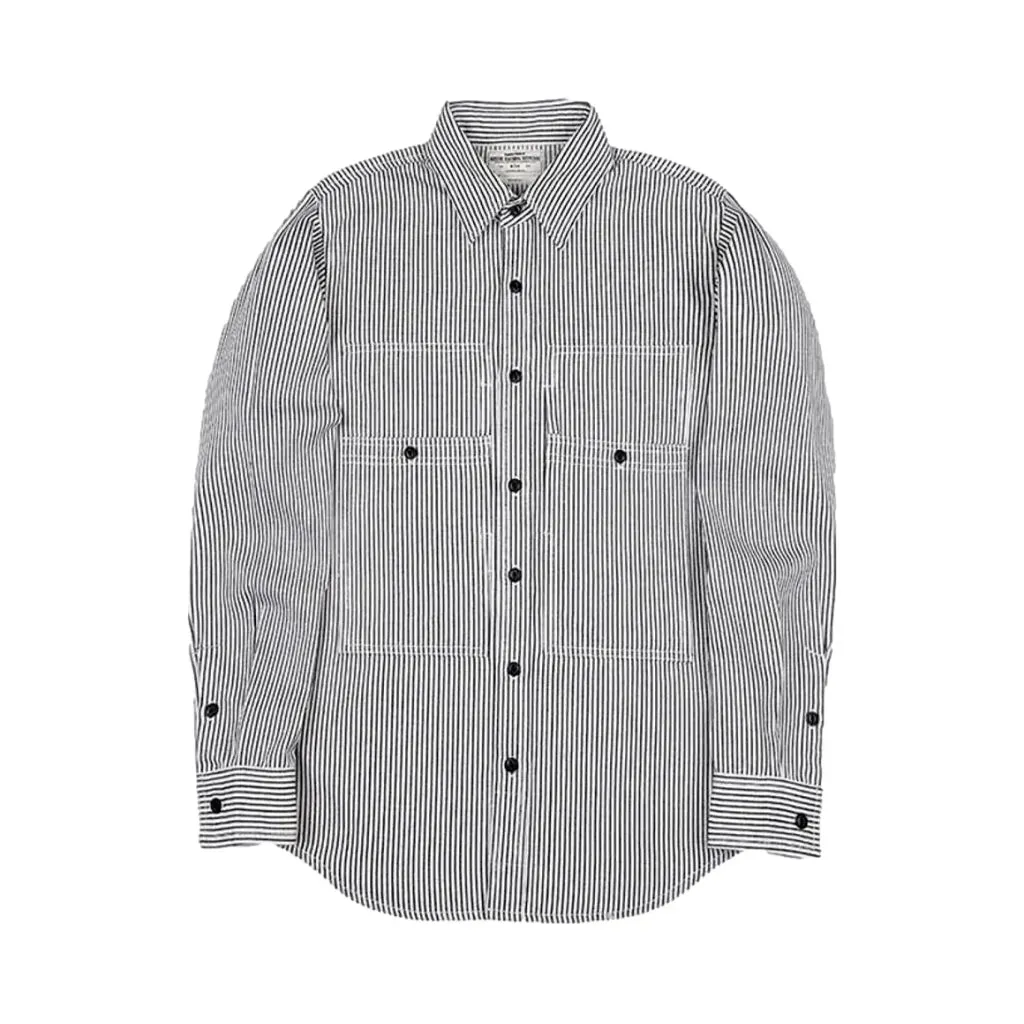 Medium stripes casual worker men's denim shirt