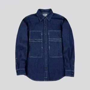 Medium stripes casual worker men's denim shirt