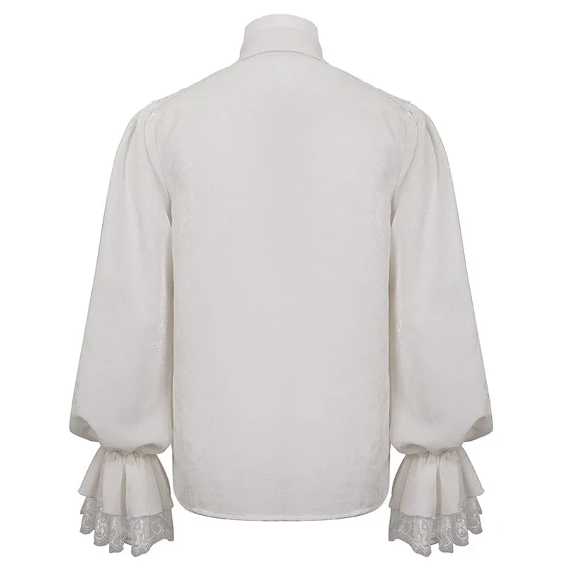 Men's Gothic Puff Sleeved Lace Hem Shirt White