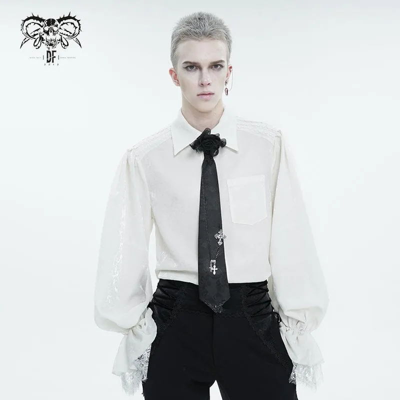 Men's Gothic Puff Sleeved Lace Hem Shirt White