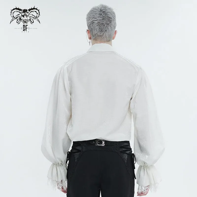 Men's Gothic Puff Sleeved Lace Hem Shirt White