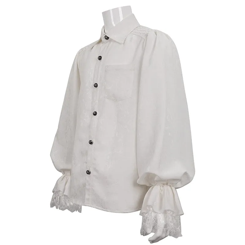 Men's Gothic Puff Sleeved Lace Hem Shirt White