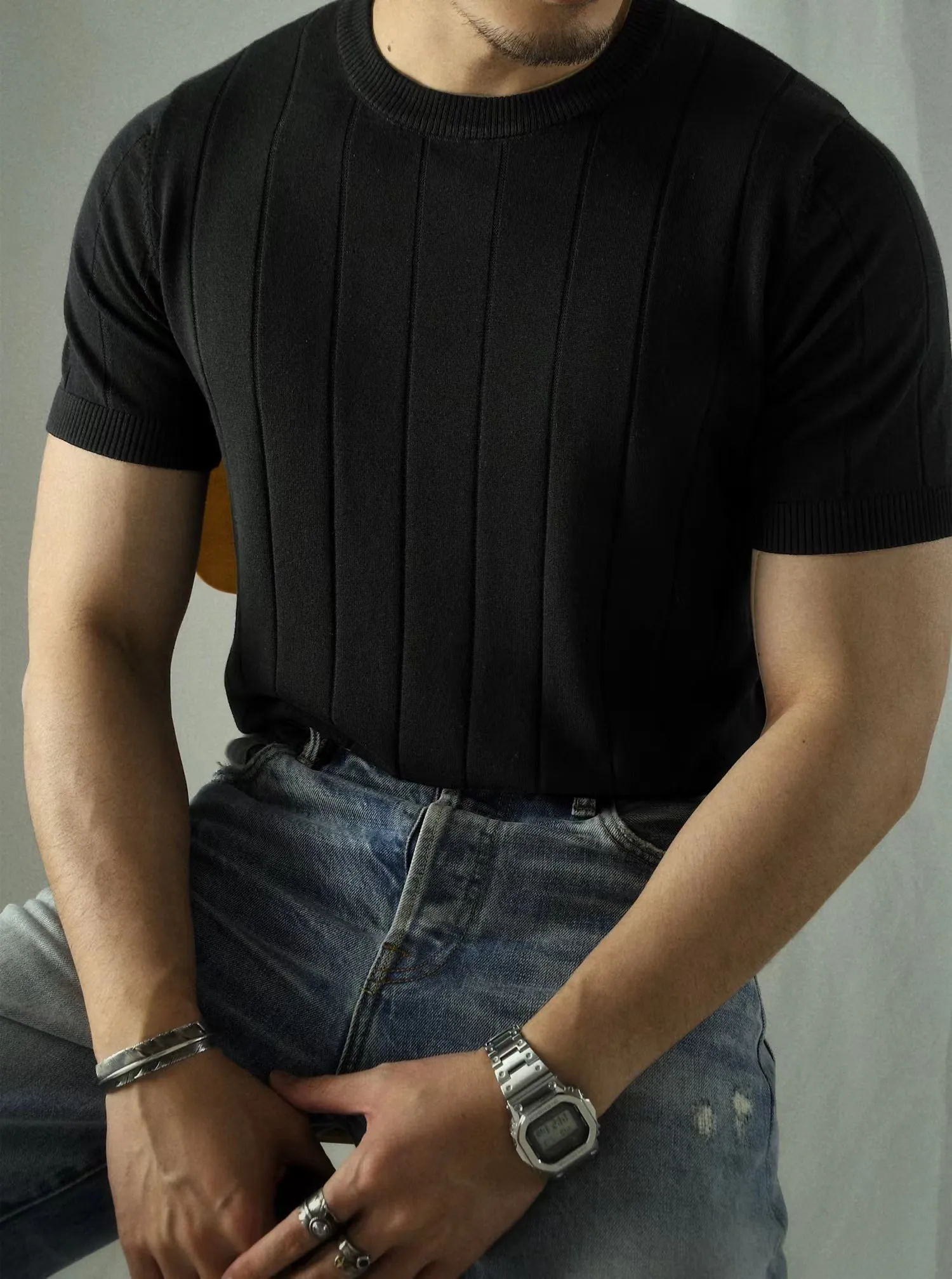 Men's Knit Rib T-shirt Short Sleeves