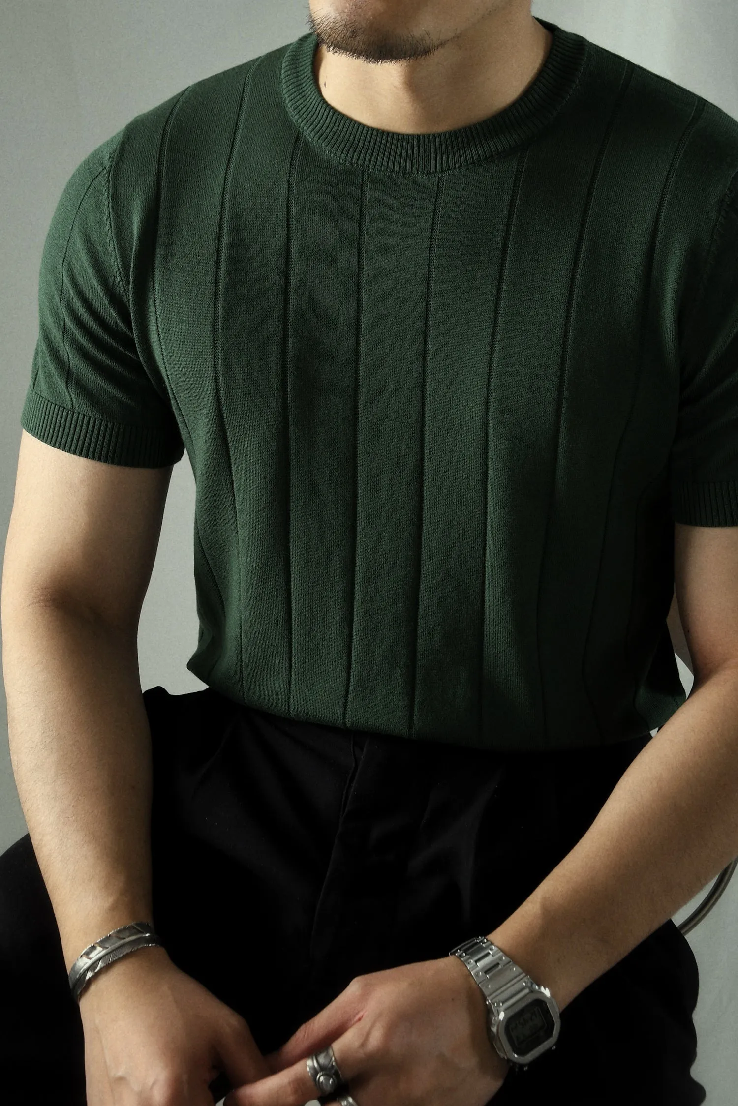 Men's Knit Rib T-shirt Short Sleeves