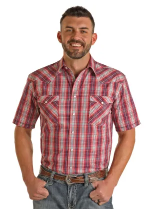 Men's Panhandle Red Plaid Short Sleeve Snap Shirt