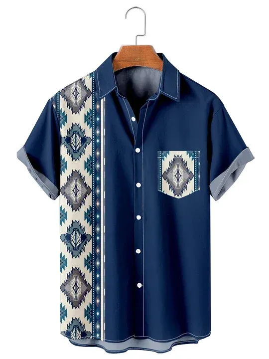 Men's Simple Ethnic Pattern Patchwork Casual hawaiian Shirt