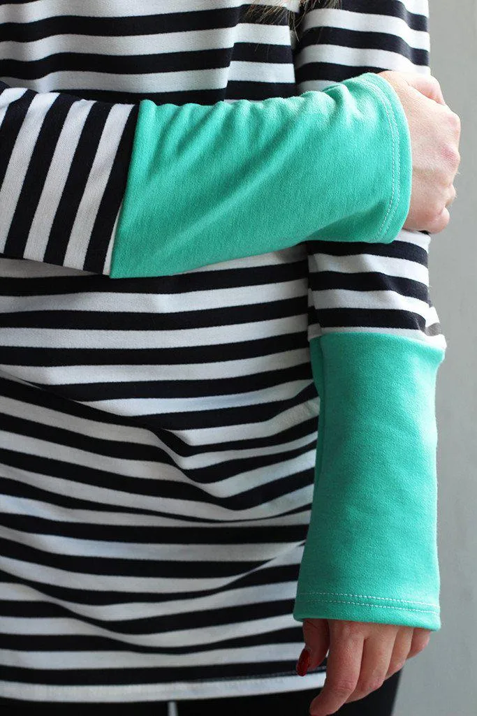 Mint and Black Striped Hooded Tunic