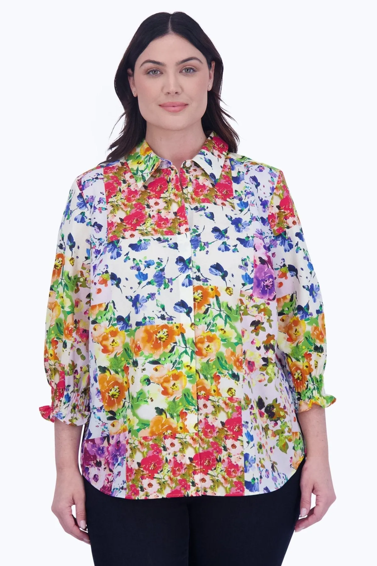 Olivia Plus No Iron Floral Patchwork Shirt