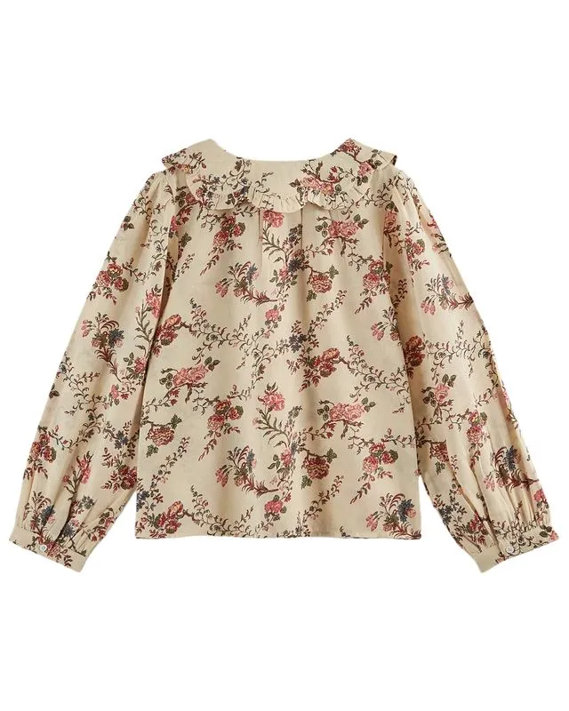 ORCHID PRINTED BLOUSE WITH FLOWER COLLAR - AA026 - ORCHID ECRU