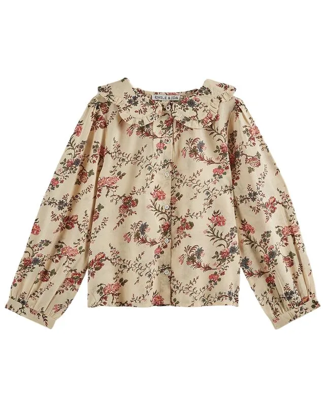 ORCHID PRINTED BLOUSE WITH FLOWER COLLAR - AA026 - ORCHID ECRU