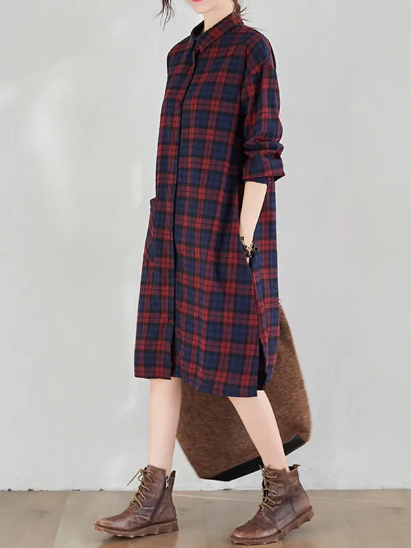 Original Plaid Lapel Shirt Dress