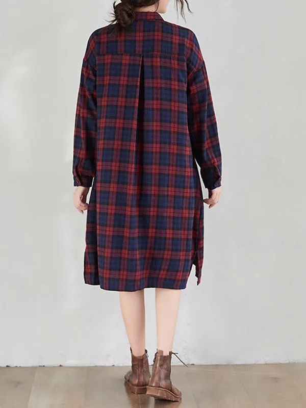 Original Plaid Lapel Shirt Dress