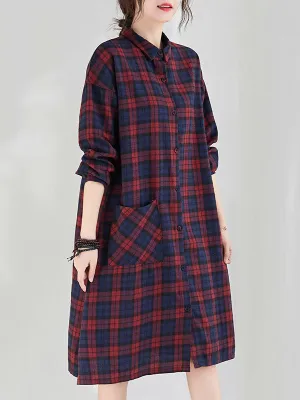 Original Plaid Lapel Shirt Dress