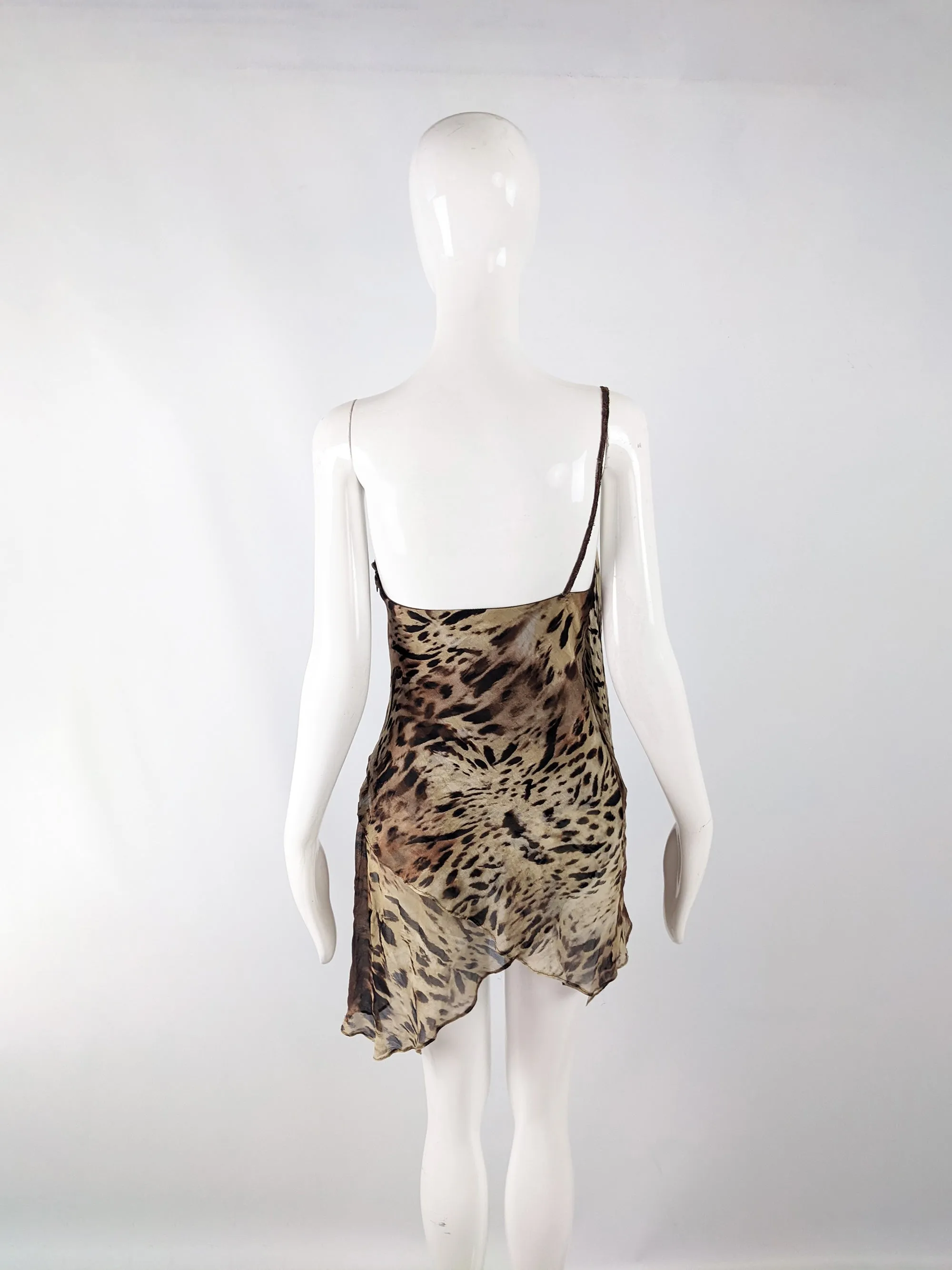 Orna Farho Vintage Brown Silk Chiffon Animal Print Top, 2000s