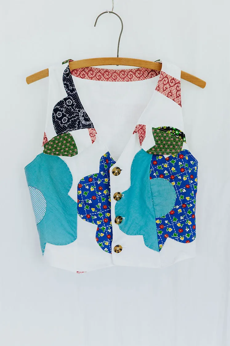 Patchwork Quilt Vest - Blue Floral Print