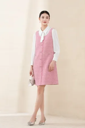 Pink A Shape Strap Tweed Dress