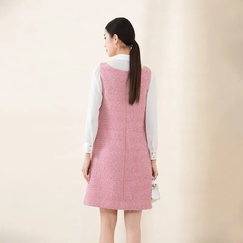 Pink A Shape Strap Tweed Dress