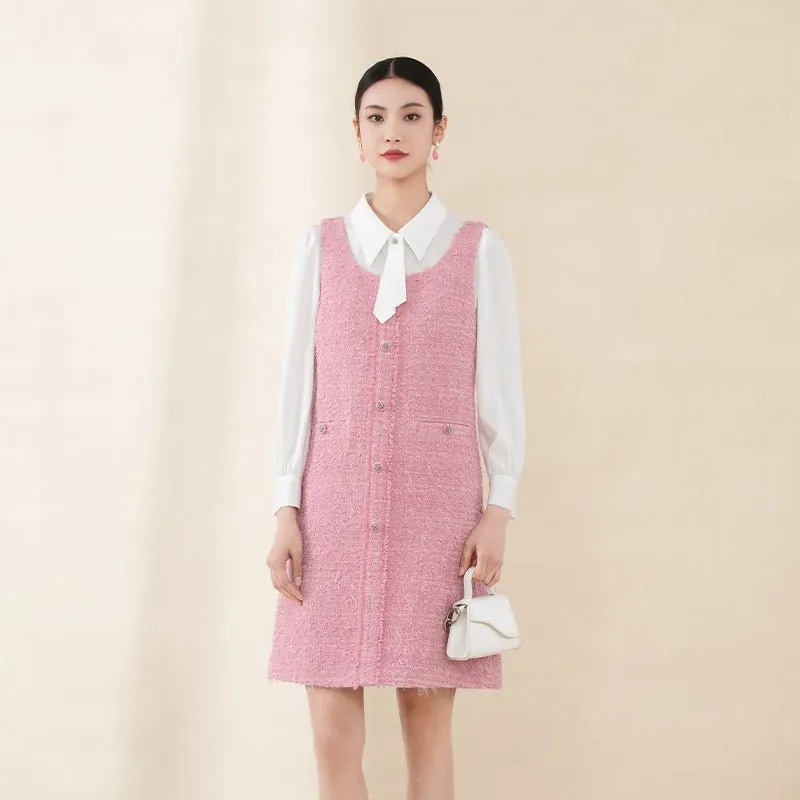 Pink A Shape Strap Tweed Dress