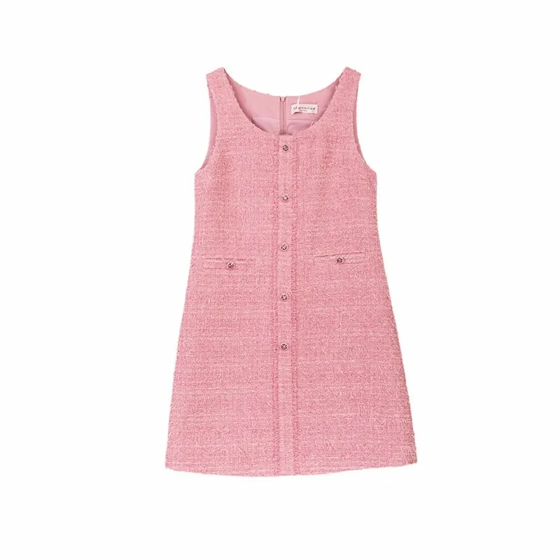 Pink A Shape Strap Tweed Dress