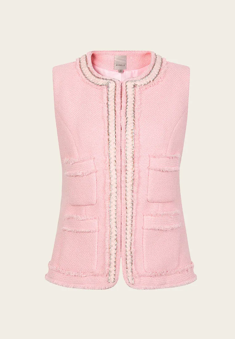 Pink Embellished Tweed Vest