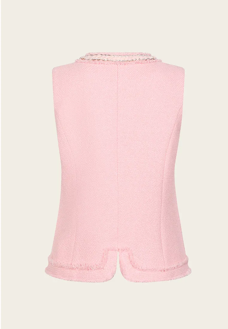 Pink Embellished Tweed Vest