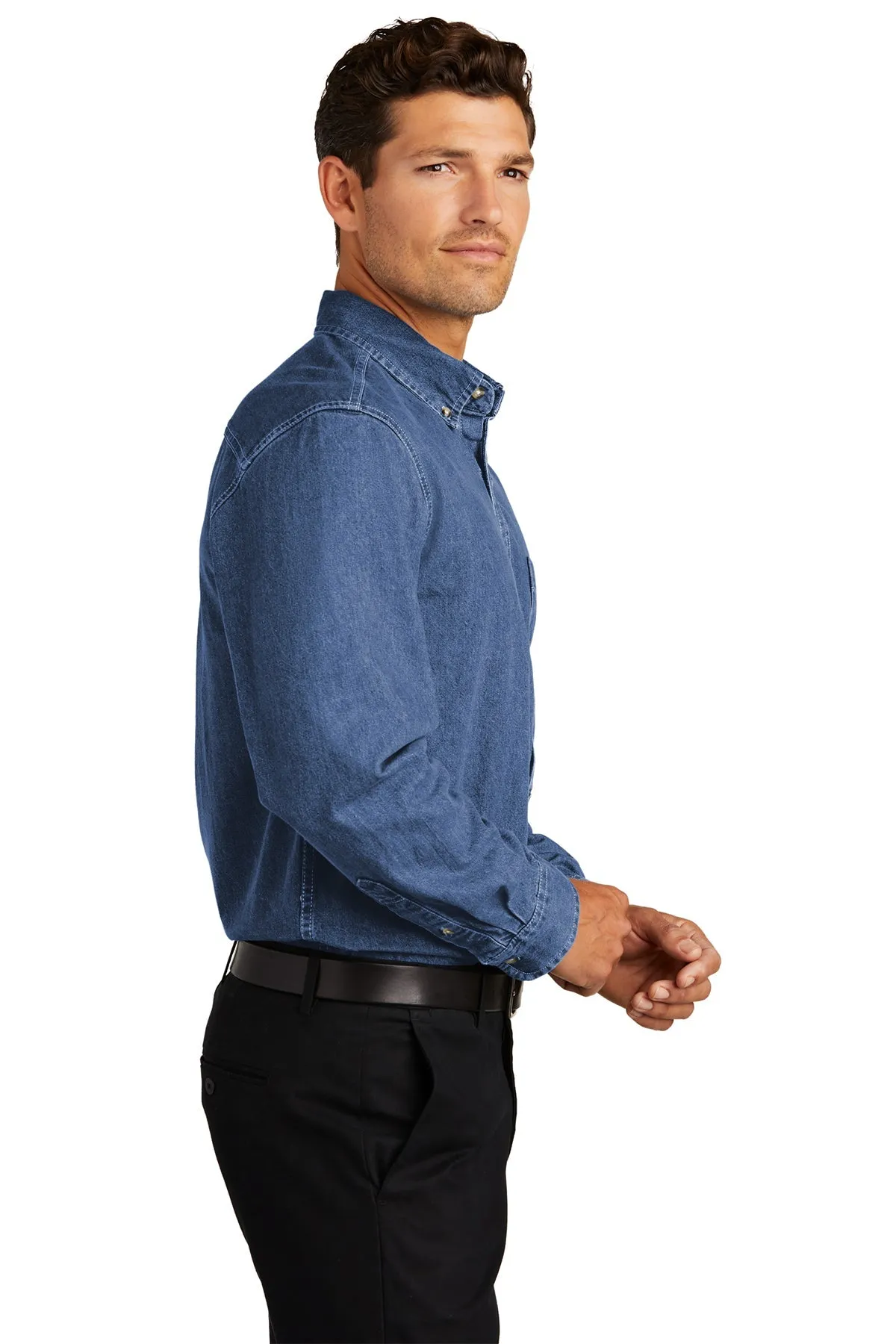 Port Authority Heavyweight Custom Denim Shirts, Dark Blue Stonewashed