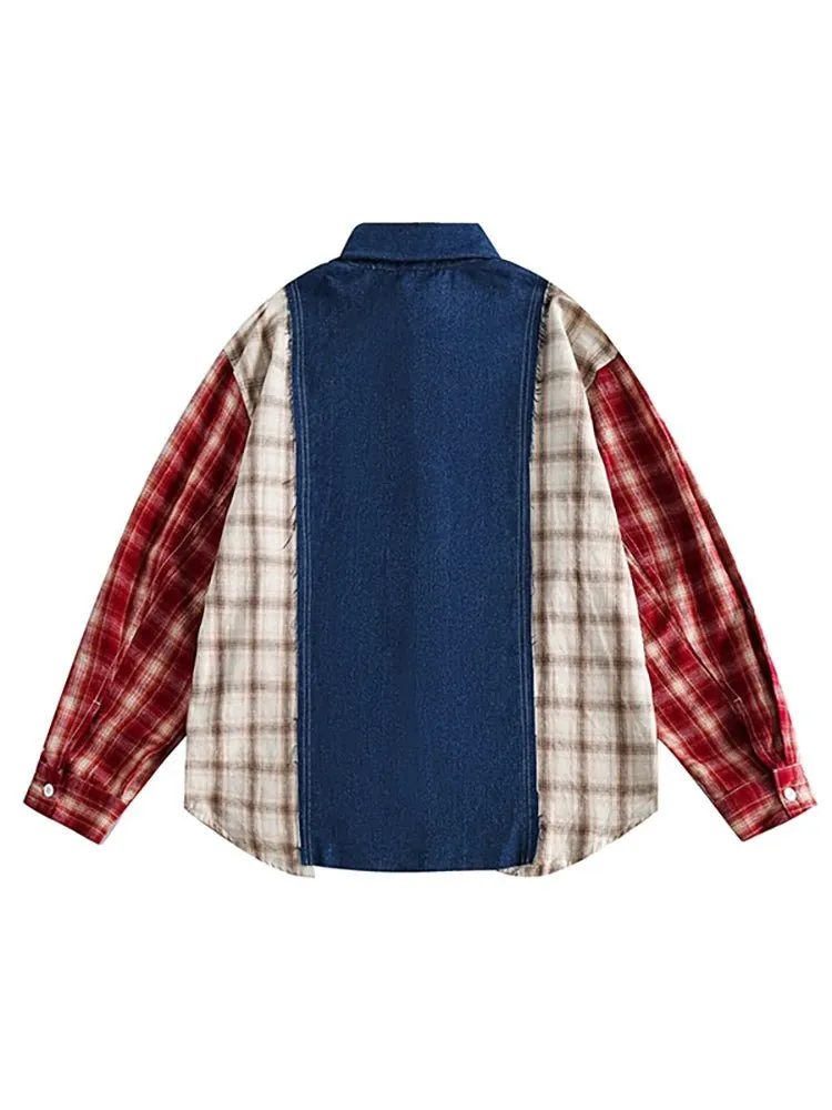 Pre Order:  Plaid Patchwork Denim Shirt