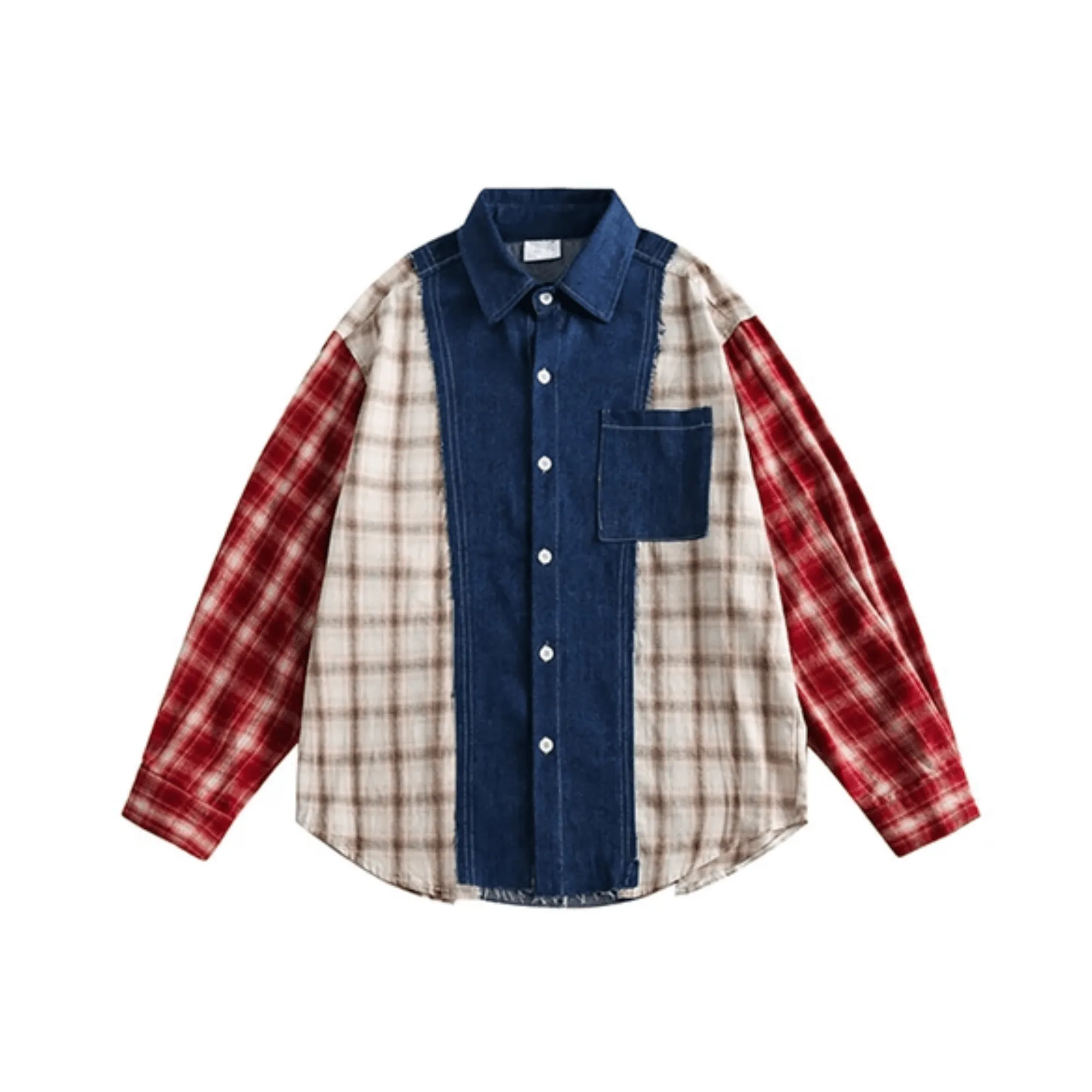 Pre Order:  Plaid Patchwork Denim Shirt