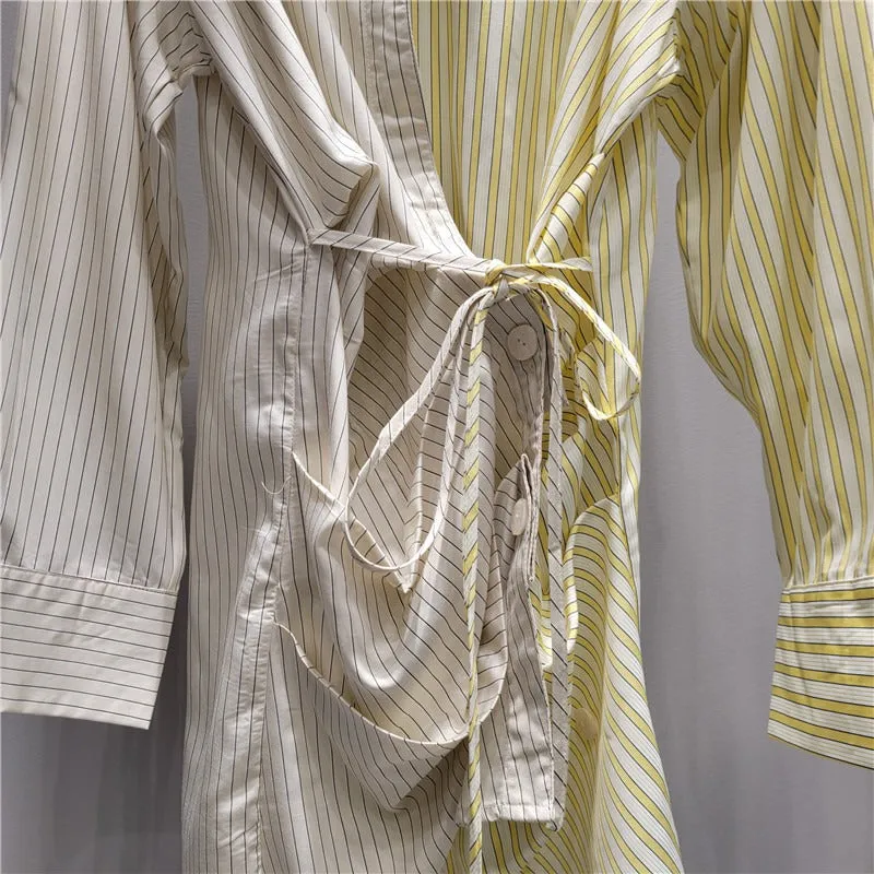 Pre Order:  Pleated Stripe Waist Tie Shirt Dress