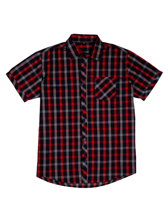 Red & Blue Plaid Short Sleeve Button-Up