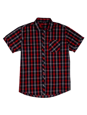 Red & Blue Plaid Short Sleeve Button-Up