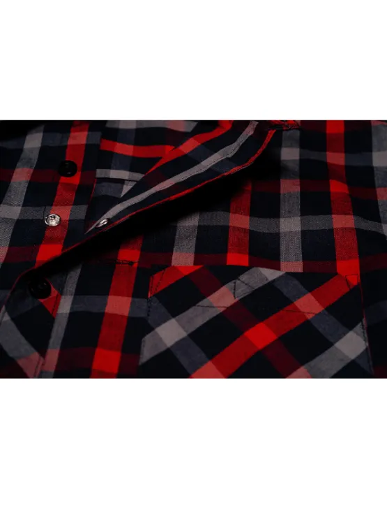 Red & Blue Plaid Short Sleeve Button-Up