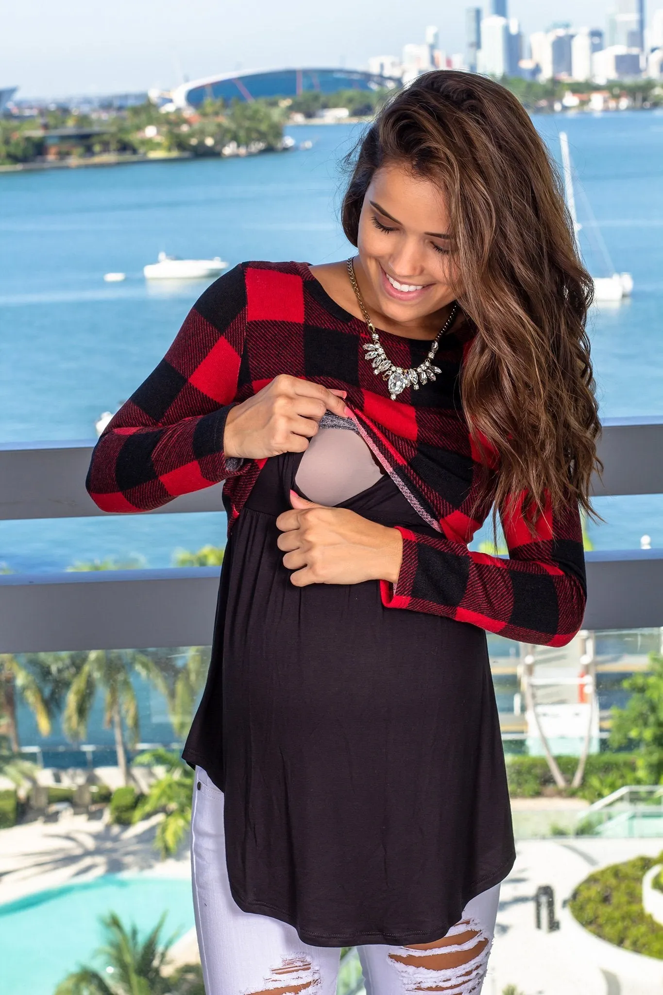 Red Plaid Maternity Top