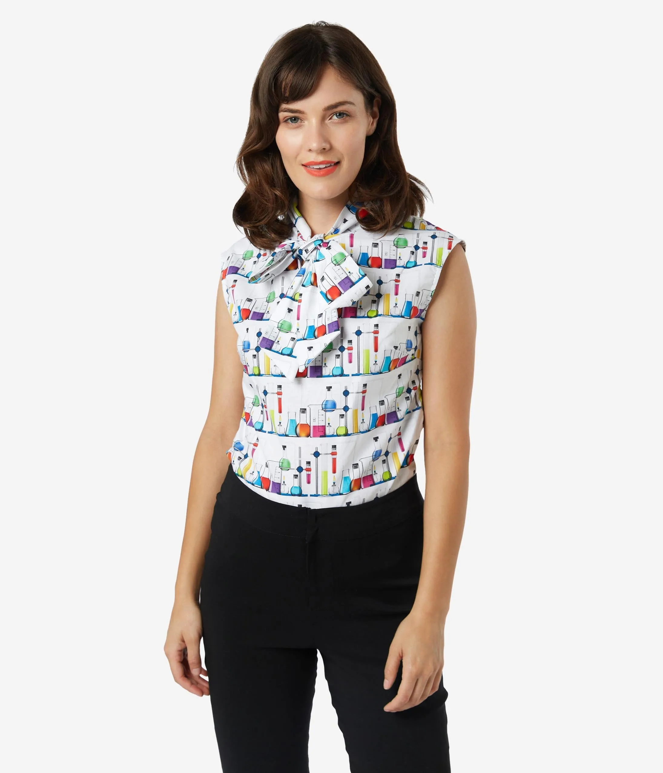 Retrolicious Mad Science Print Bow Blouse