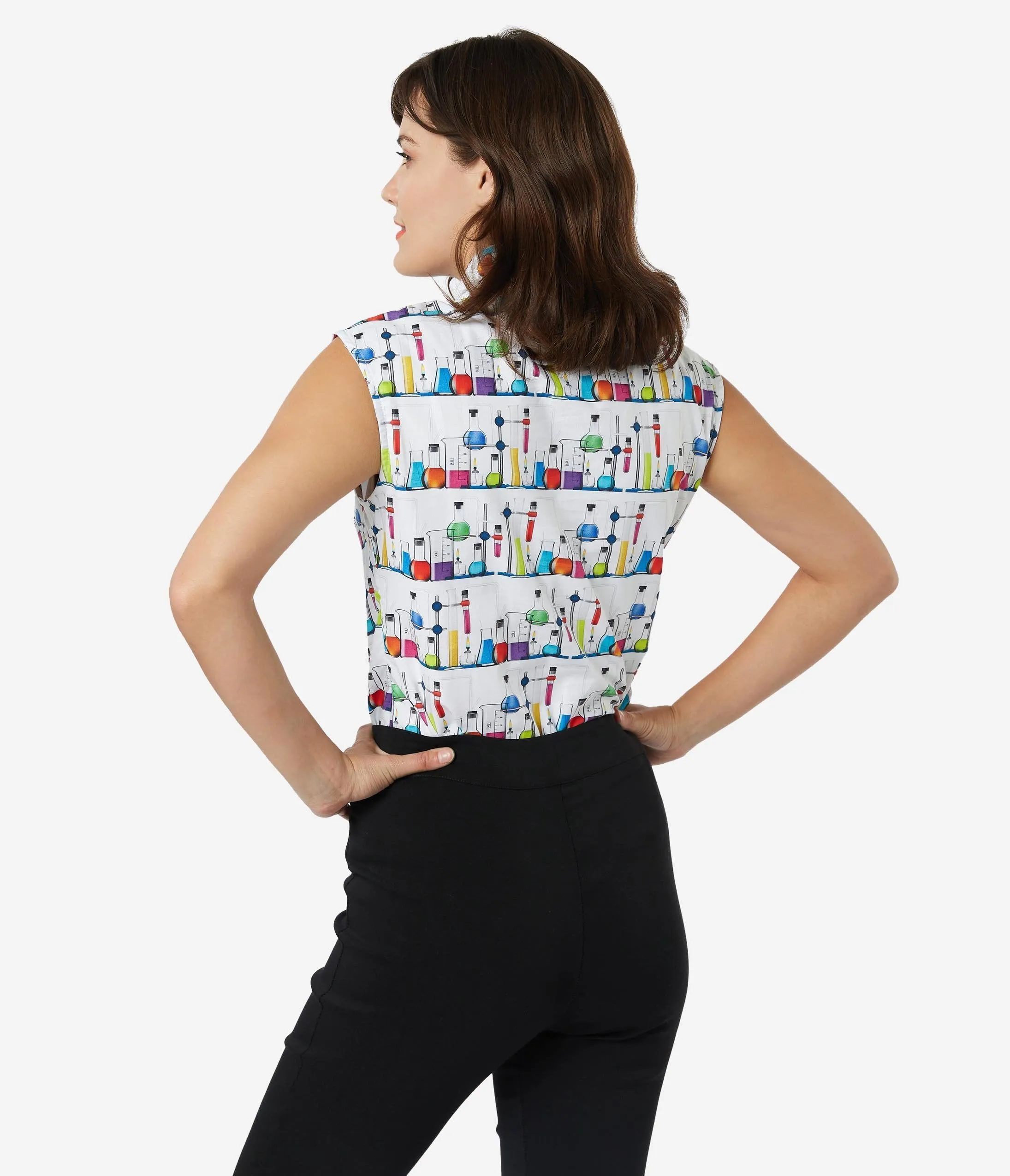 Retrolicious Mad Science Print Bow Blouse