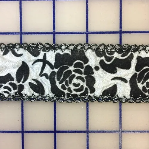 Ribbon Trim - 1.75-inch Floral Design Black on White Close-Out Only Eight Yards Left!