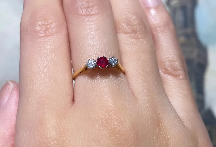 Ruby and diamond three stone ring