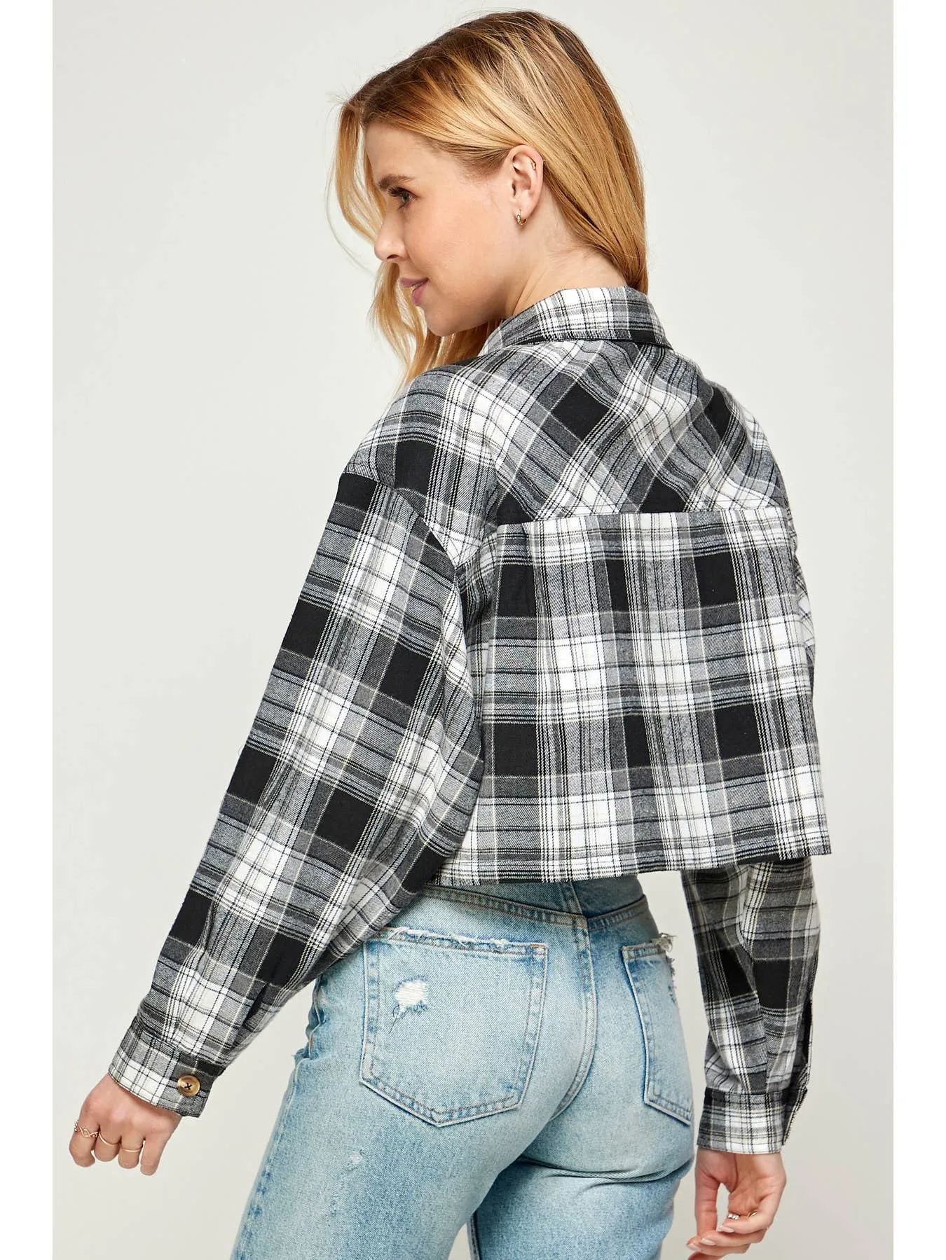 Sans Souci Cropped Oversized Plaid Shirt