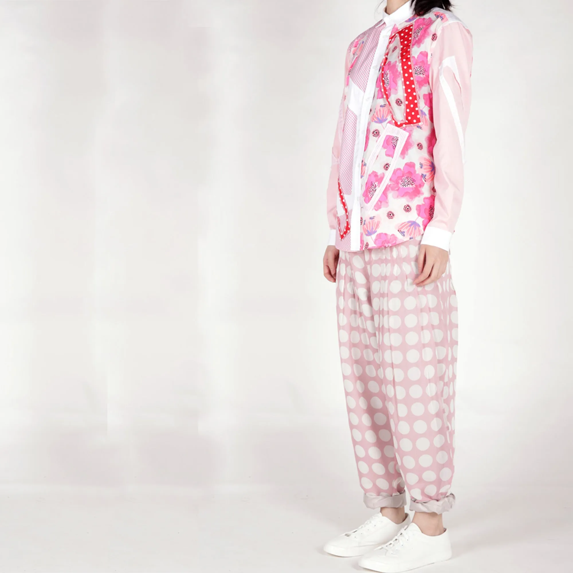 Shirt with Cutout and Patchwork Pink tone