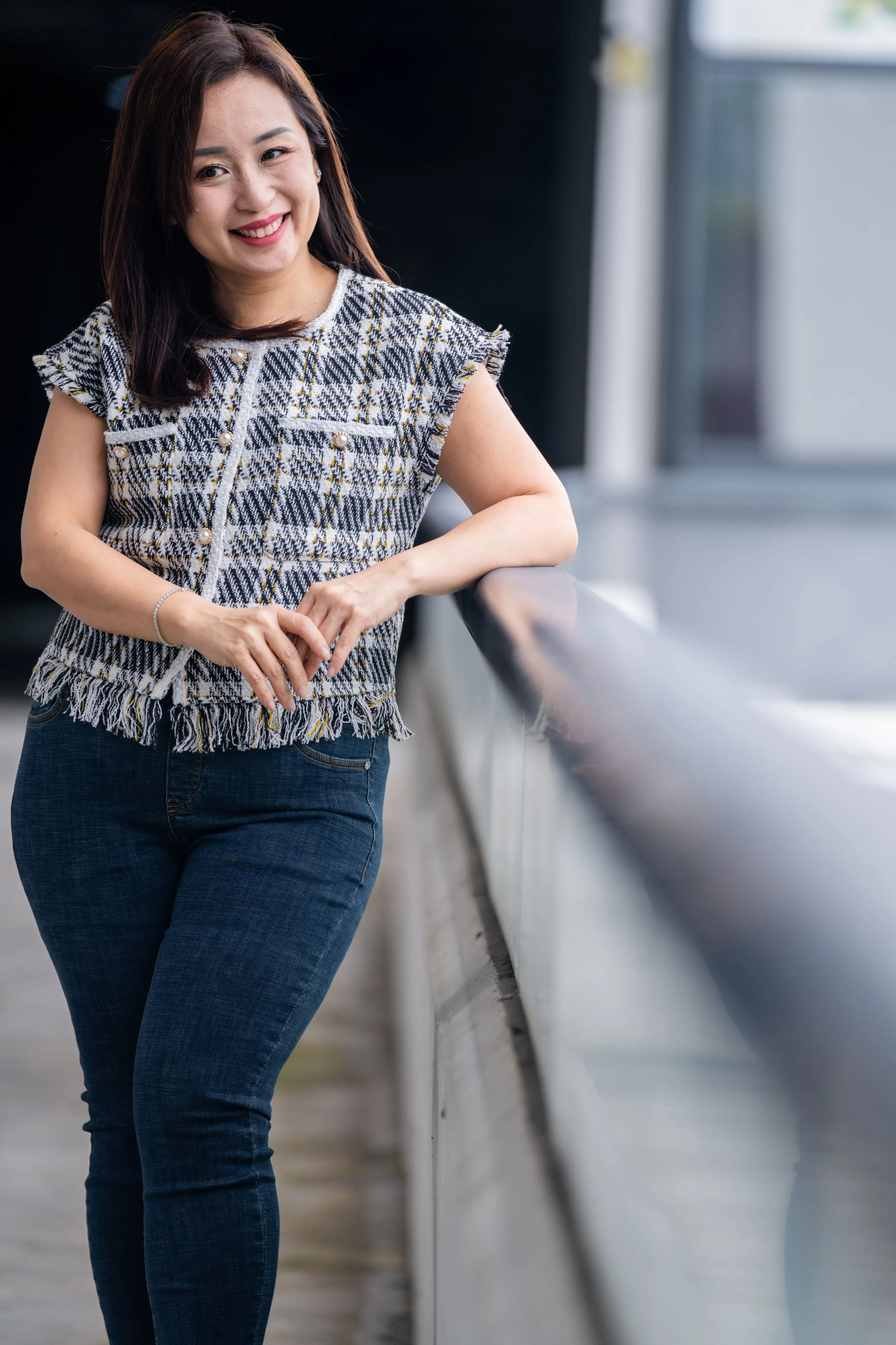 Sleeveless Raw Trims Tweed Top